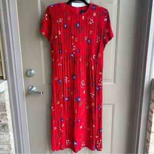 Positive Attitude Red Floral Pleated Midi Dress – Size 10 Petite